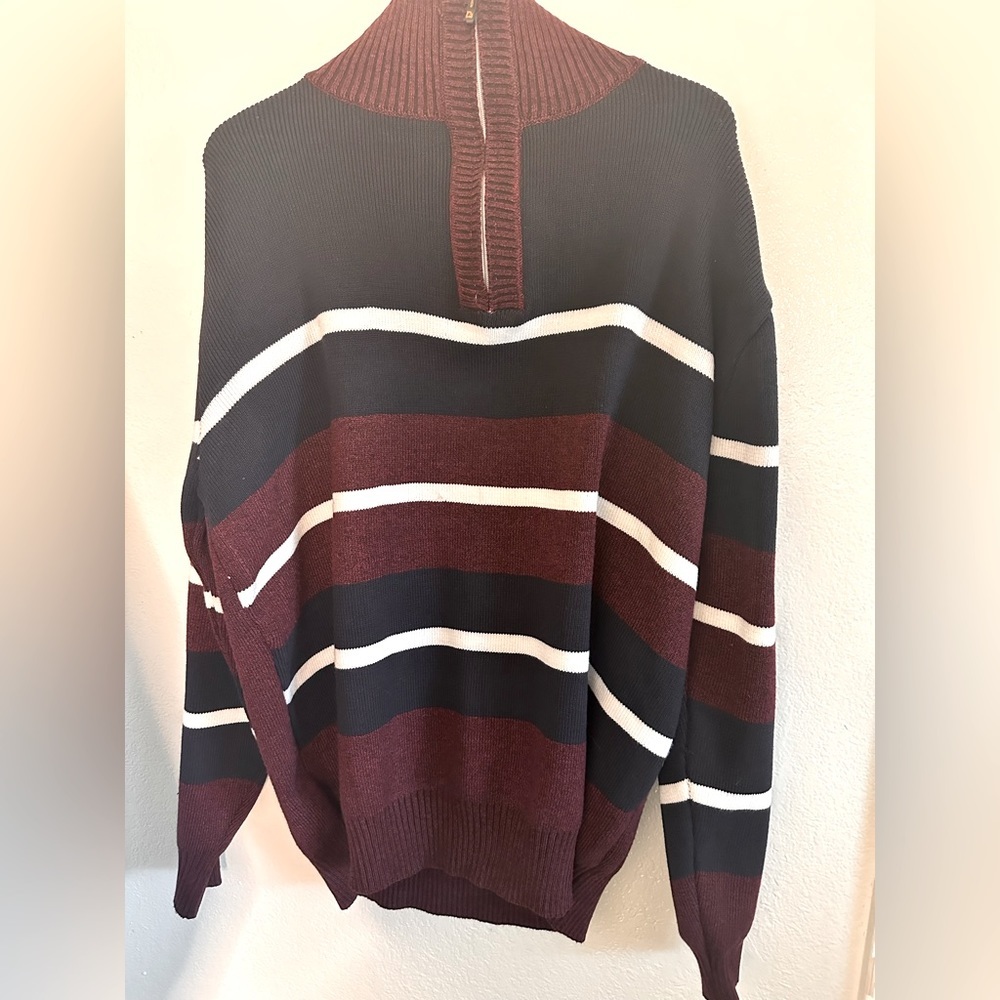 Men’s Long Sleeve Pullover Turtleneck Half Zip Striped Sweater Size 3XL